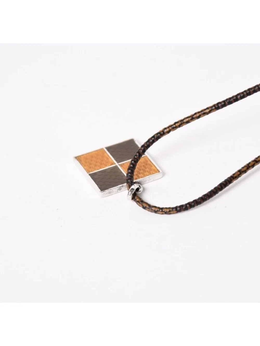Louis Vuitton Pendentif Damier 925 Sterling Silver Necklace Brown Yellow